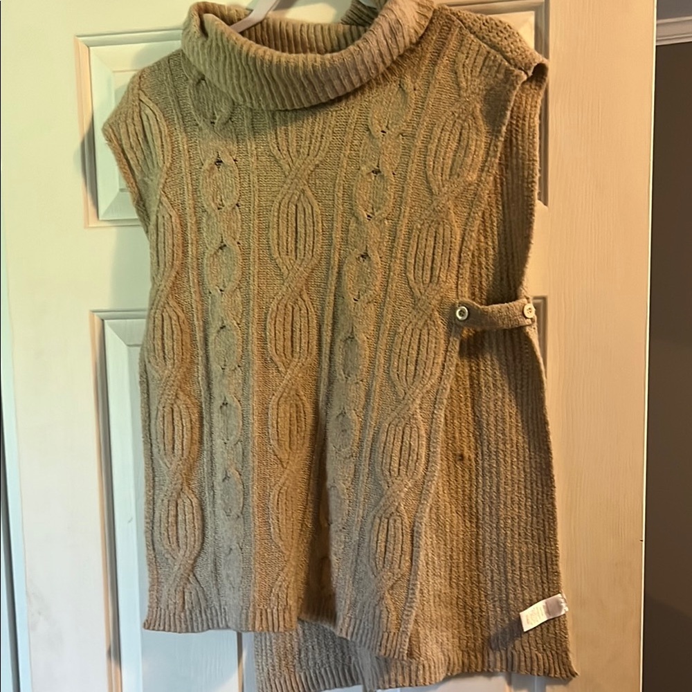 Tan Sleeveless Cowl Neck Cable Knit Sweater